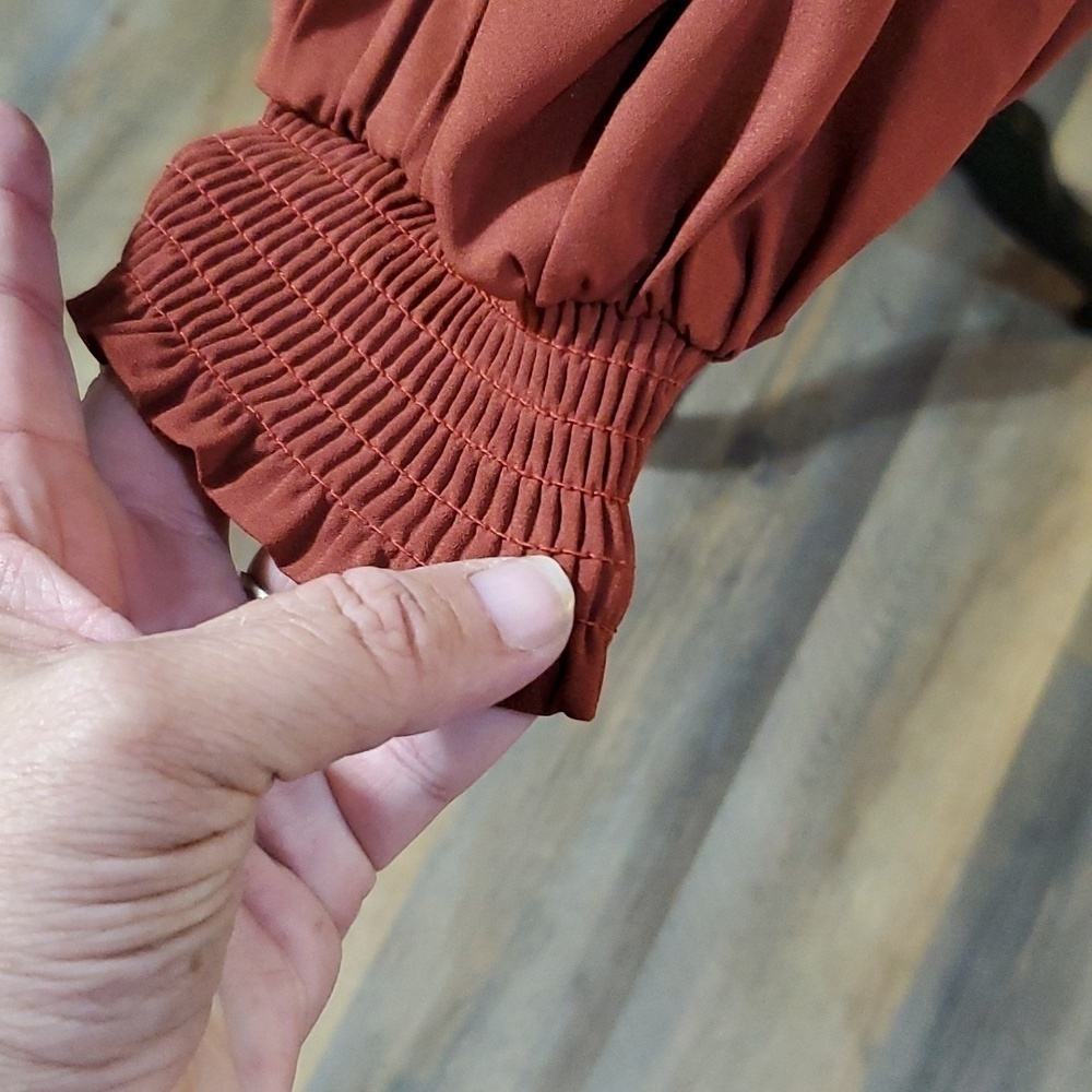 Gimmicks balloon sleeve embroidery boho rust orange smocked top - Picture 4 of 9